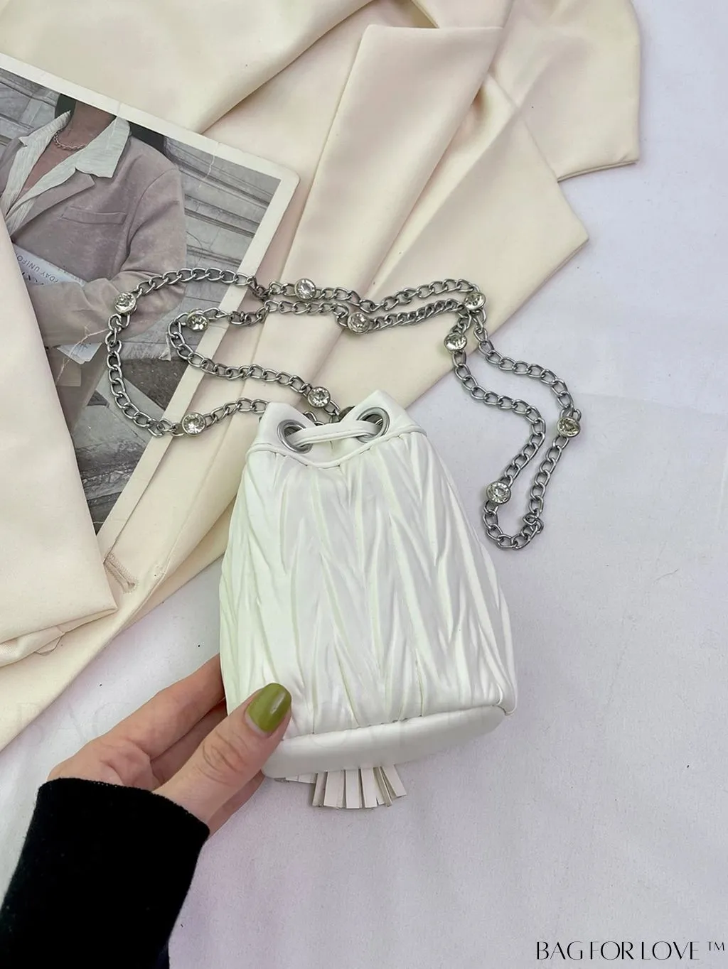 BagForLove - Chic Pleated Shoulder Bag with Mini Drawstring Design