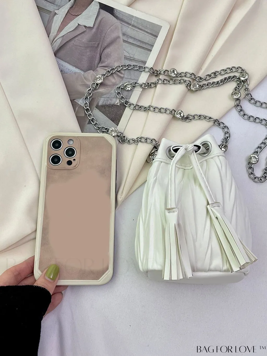 BagForLove - Chic Pleated Shoulder Bag with Mini Drawstring Design