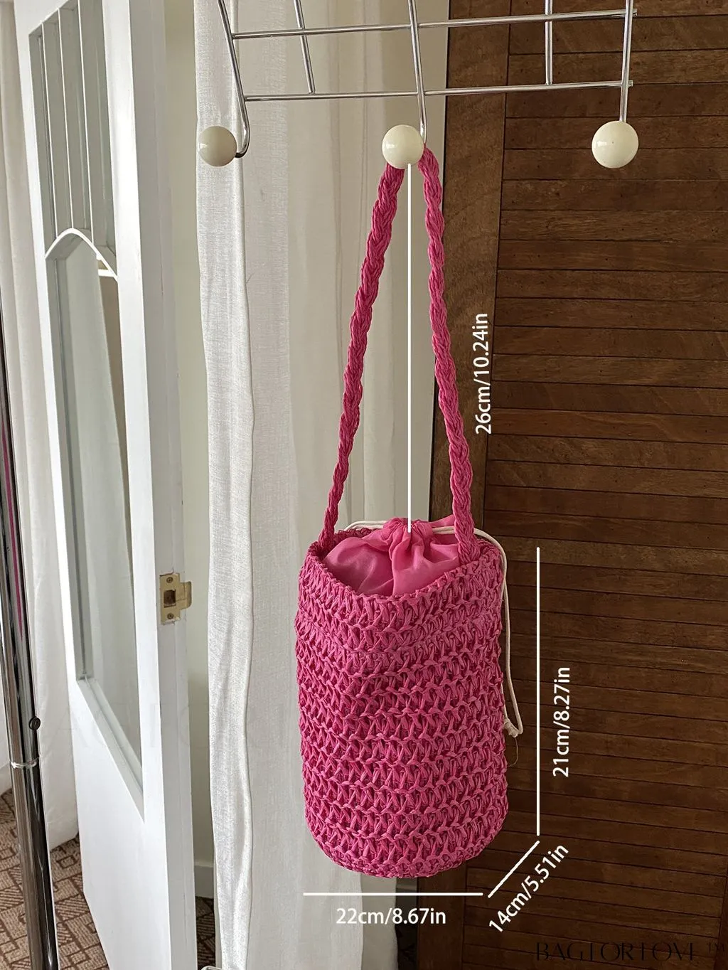 BagForLove - Chic Solid Color Womens Woven Drawstring Shoulder Bag - Minimalistic Design