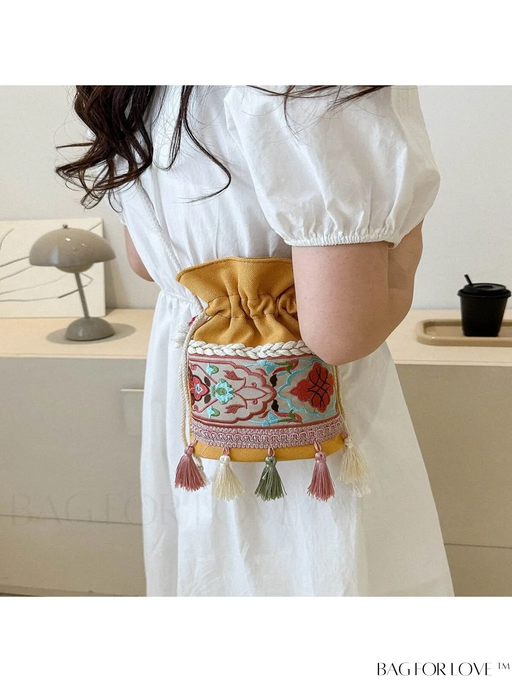 BagForLove - Classy Embroidered Bucket Bag with Floral Detail, Crossbody Style for Elegant Ladies