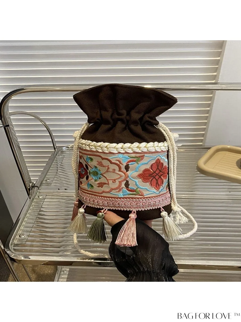 BagForLove - Classy Embroidered Bucket Bag with Floral Detail, Crossbody Style for Elegant Ladies