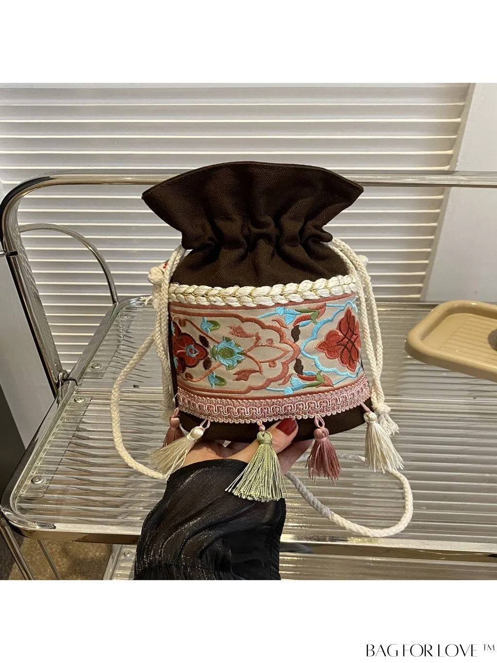 BagForLove - Classy Embroidered Bucket Bag with Floral Detail, Crossbody Style for Elegant Ladies
