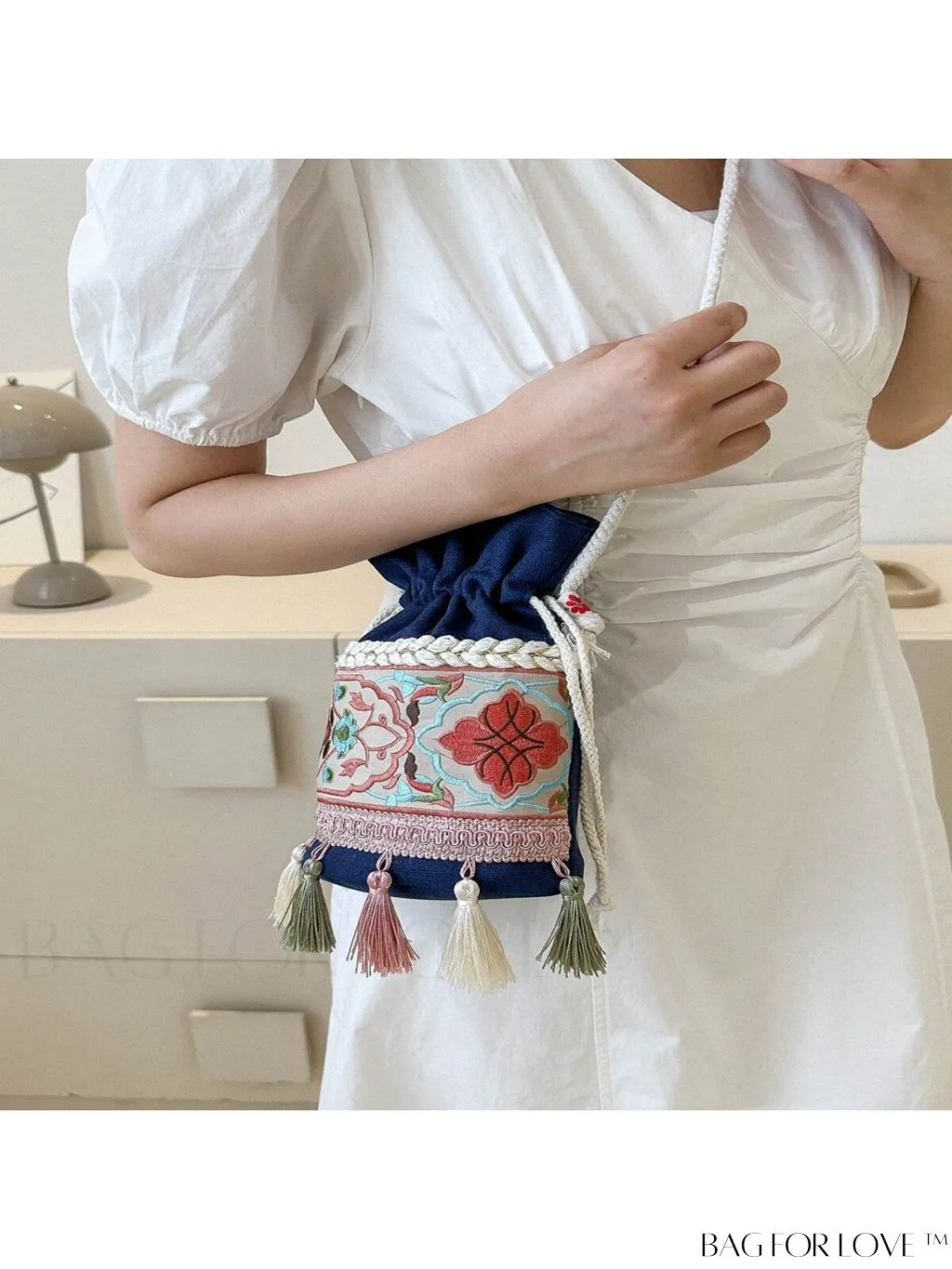 BagForLove - Classy Embroidered Bucket Bag with Floral Detail, Crossbody Style for Elegant Ladies