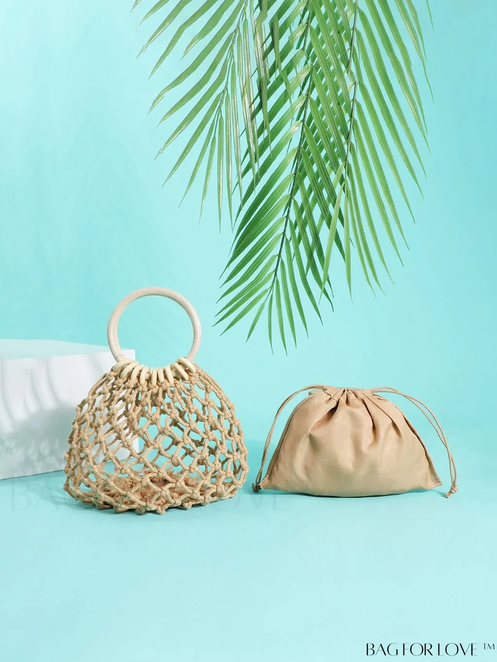 BagForLove - Compact Round Handle Woven Bag - 2-in-1 Design