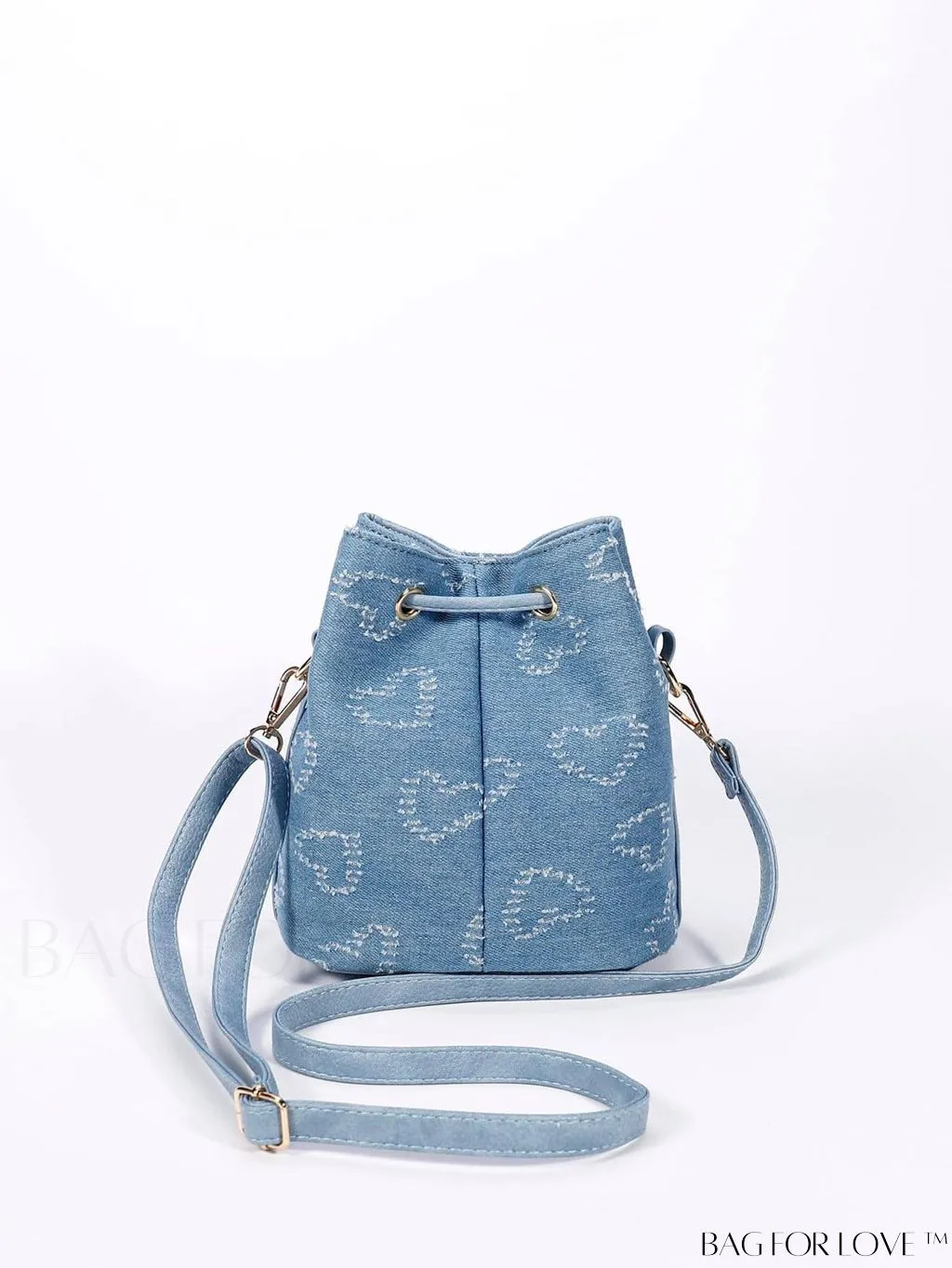 BagForLove - Denim Drawstring Bucket Bag - Mini with Flower Pattern
