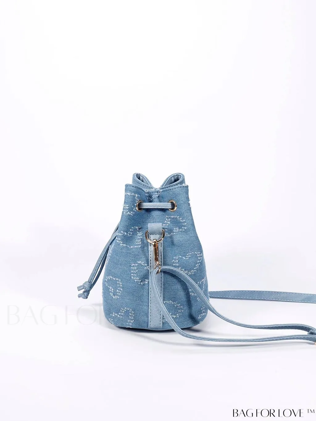 BagForLove - Denim Drawstring Bucket Bag - Mini with Flower Pattern