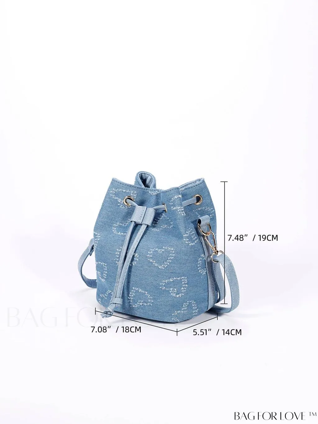 BagForLove - Denim Drawstring Bucket Bag - Mini with Flower Pattern