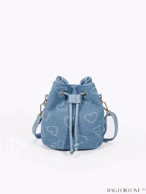 BagForLove - Denim Drawstring Bucket Bag - Mini with Flower Pattern