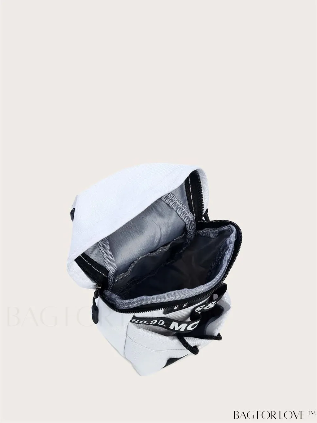 BagForLove - Graphic Sling Bag with Drawstring Closure - Mini Size, Decorative Letters