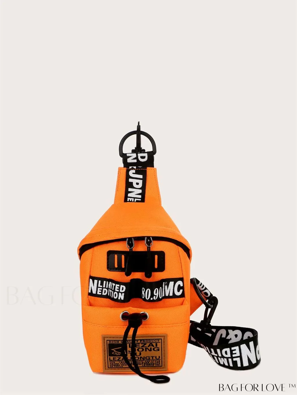 BagForLove - Graphic Sling Bag with Drawstring Closure - Mini Size, Decorative Letters