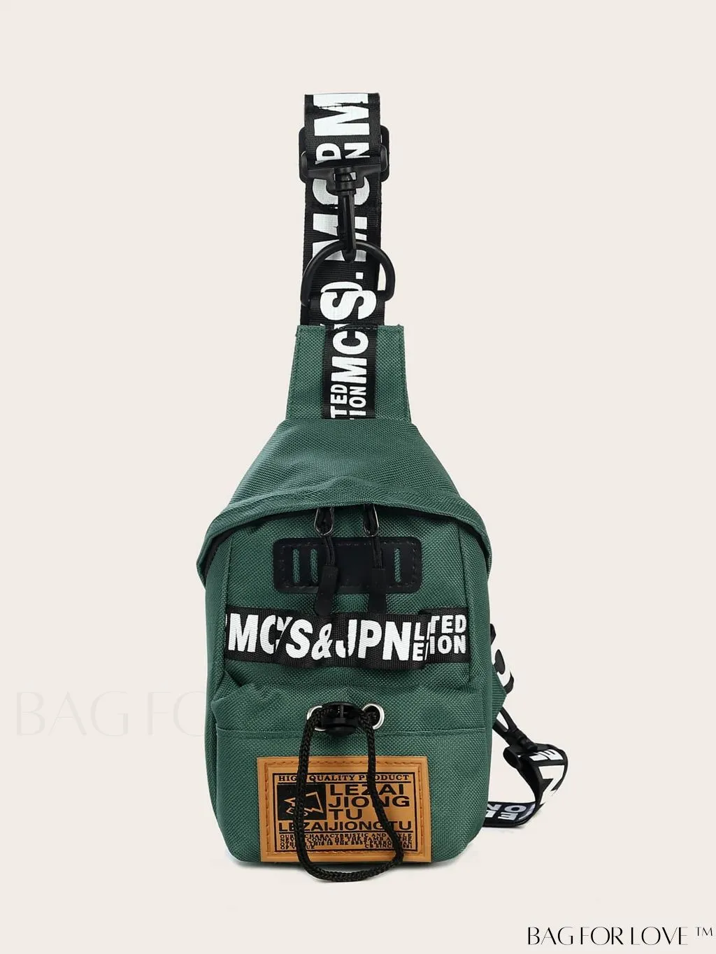 BagForLove - Graphic Sling Bag with Drawstring Closure - Mini Size, Decorative Letters