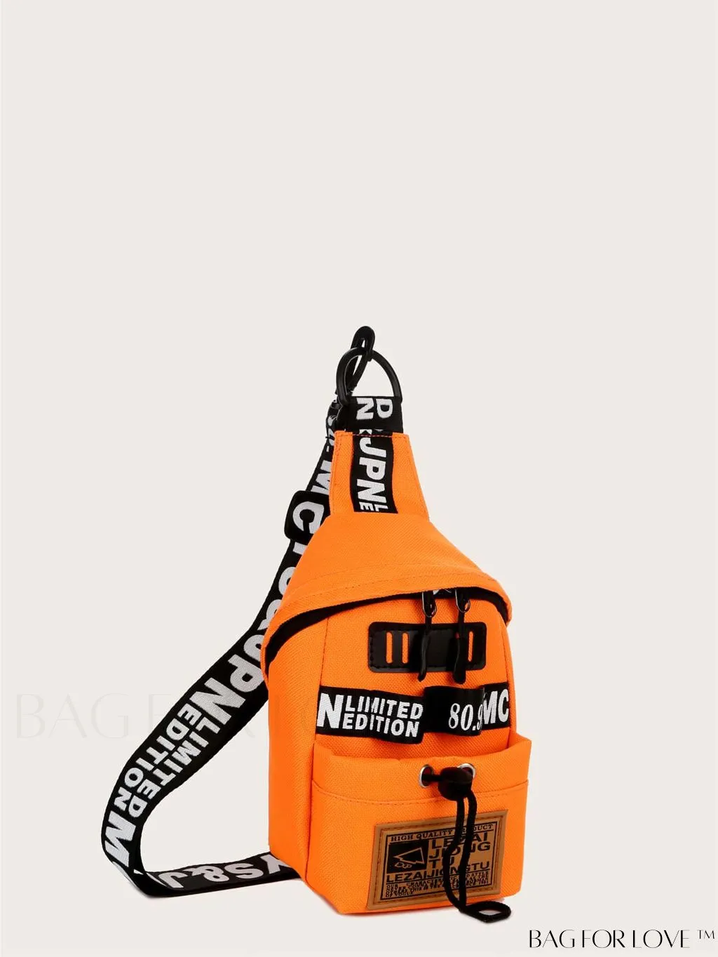 BagForLove - Graphic Sling Bag with Drawstring Closure - Mini Size, Decorative Letters