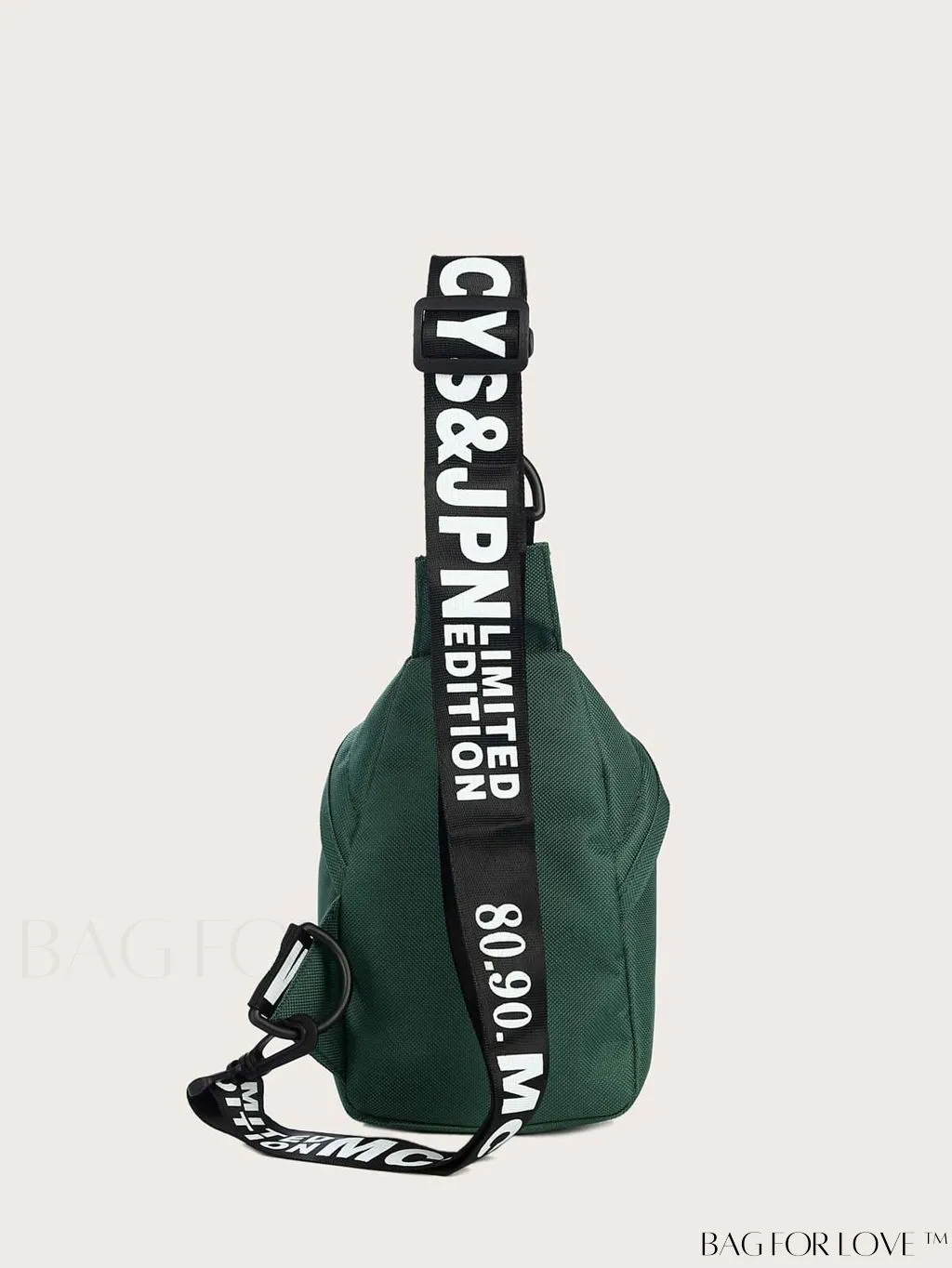 BagForLove - Graphic Sling Bag with Drawstring Closure - Mini Size, Decorative Letters