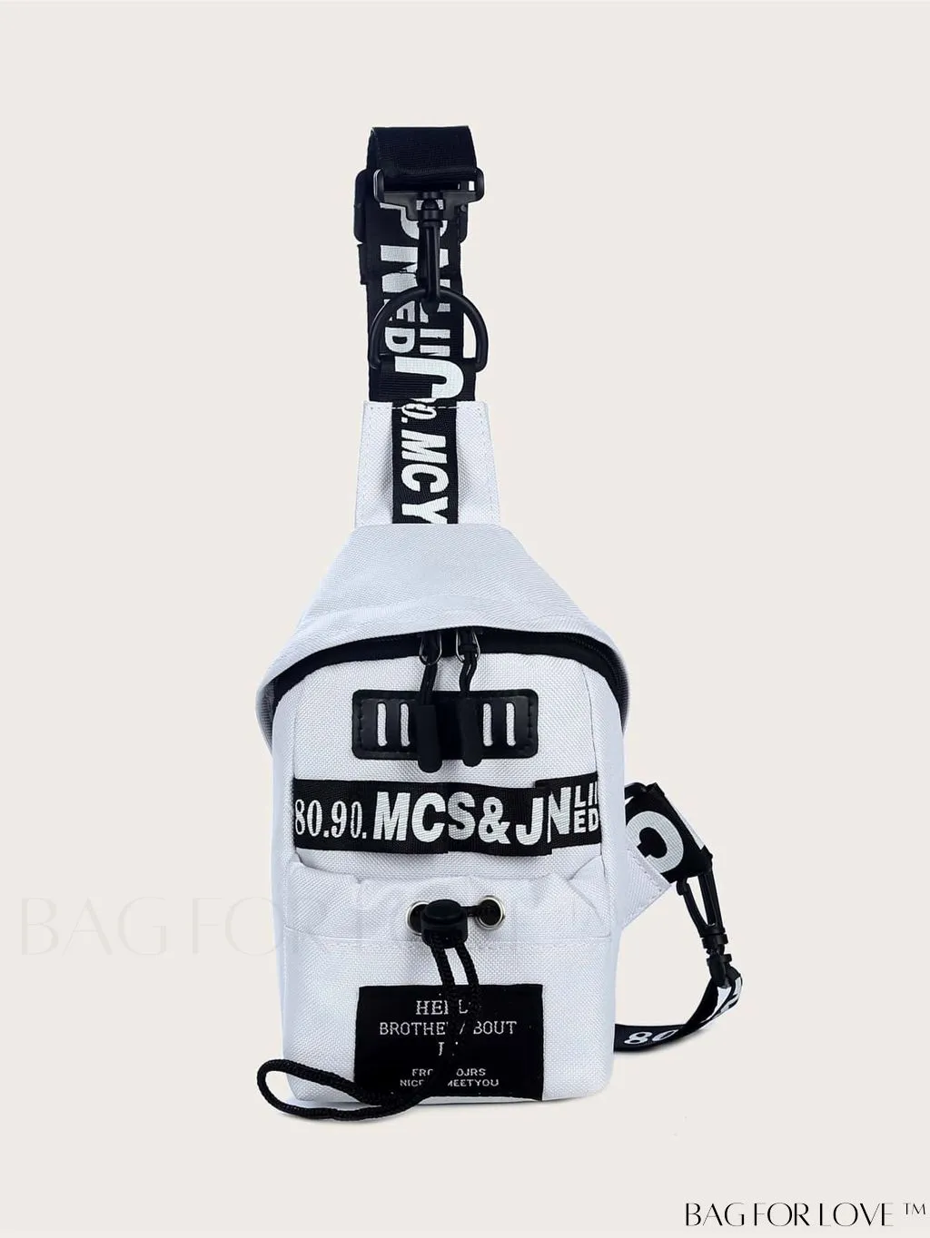 BagForLove - Graphic Sling Bag with Drawstring Closure - Mini Size, Decorative Letters