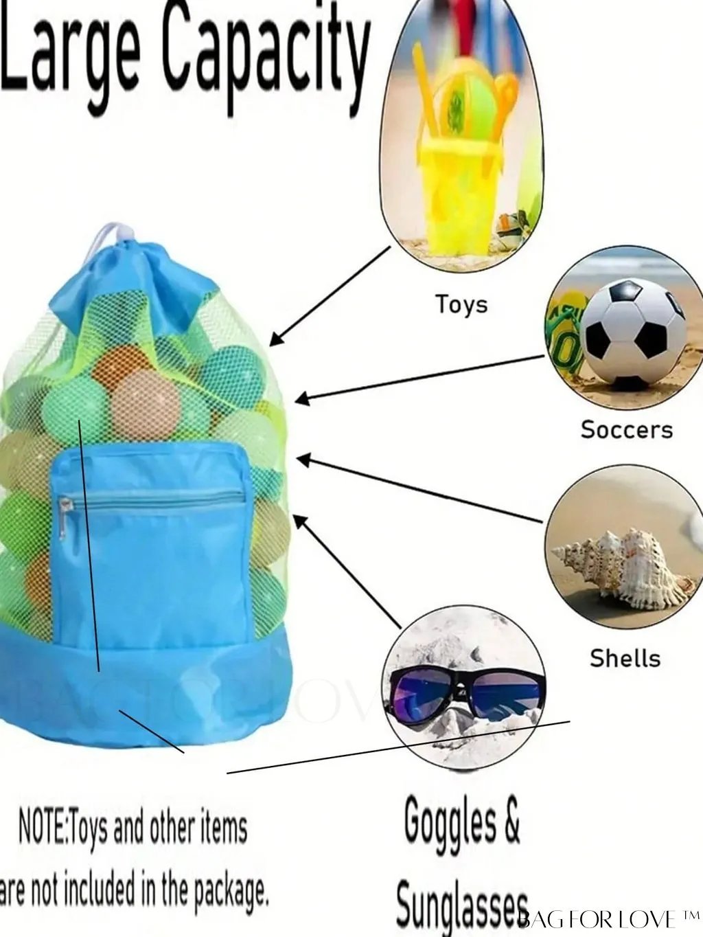 BagForLove - Portable Beach Toy Storage Backpack: Double-Shouldered, Practical & Spacious