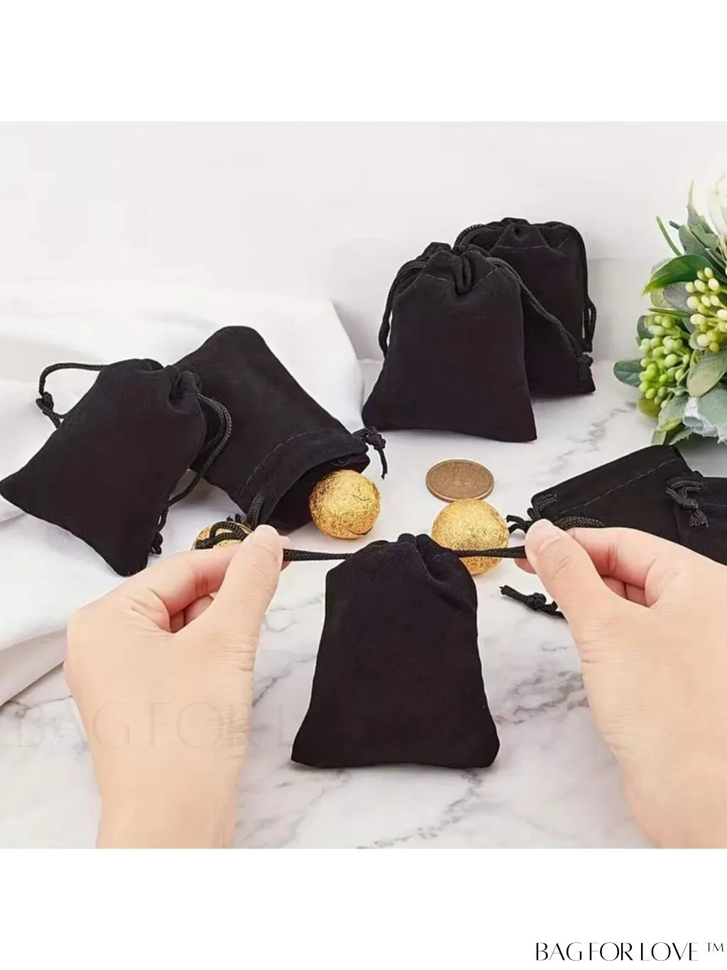 BagForLove - Rectangular Black Velvet Pouches â 10pcs for Candy, Gift Bags, Party & Wedding Favors