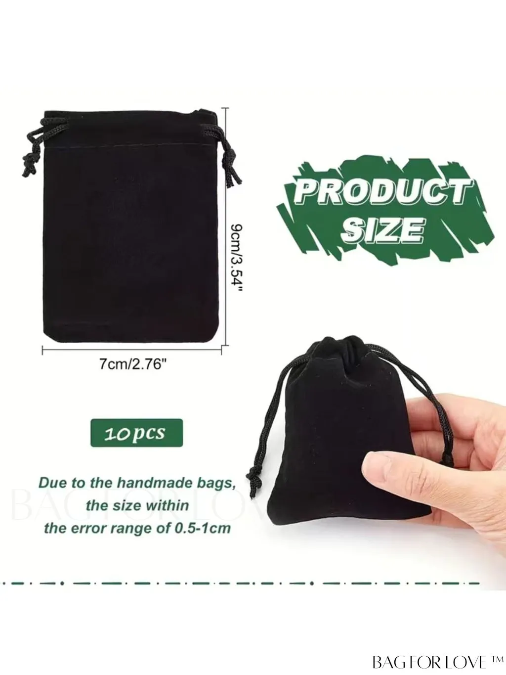 BagForLove - Rectangular Black Velvet Pouches â 10pcs for Candy, Gift Bags, Party & Wedding Favors