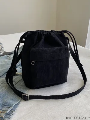 BagForLove - Solid Color Corduroy Mini Crossbody Bag - Stylish Drawstring Design