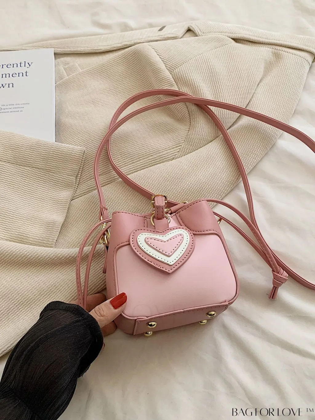 BagForLove - Stylish Heart-shaped Sling Bag: Mini, Decorated, Drawstring Design
