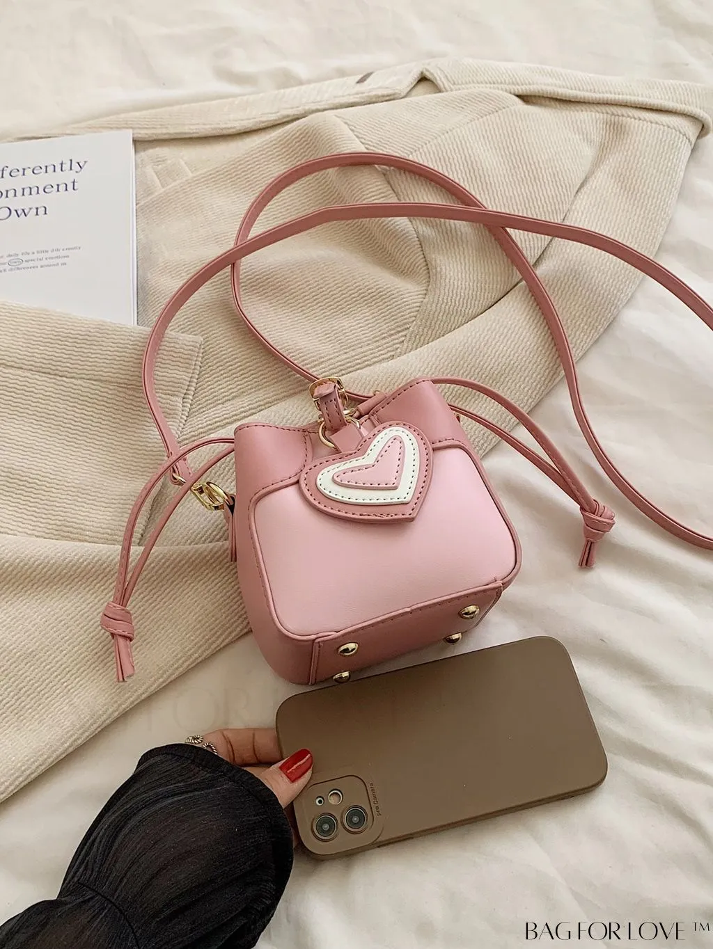 BagForLove - Stylish Heart-shaped Sling Bag: Mini, Decorated, Drawstring Design