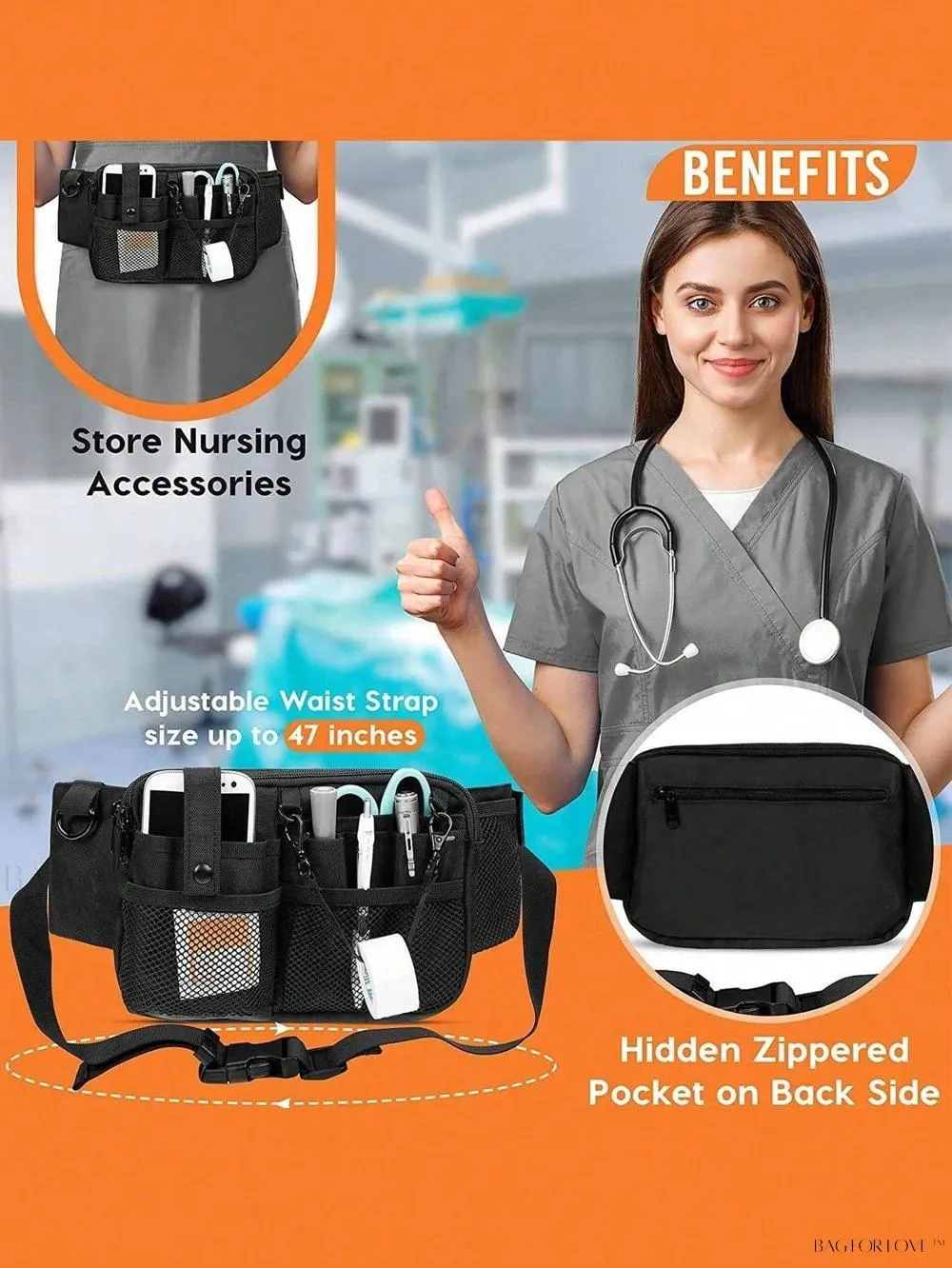 BagForLove - Women's Medical Supply Bag with Large Capacity and Adjustable Waist Belt