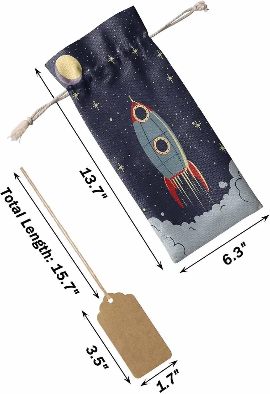 Bags for Wine, Space Exploration Cartoon Spaceship Rocket Pattern Reusable Wine Bottle Bags Bottle Cover with Drawstrings for Birthday,Party,Set of 1