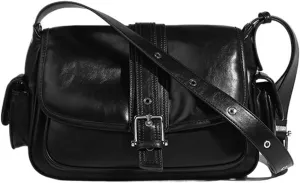 Bags for Women Solid Color Bag Women's Armpit Bag Flap Motorcycle Shoulder Crossbody Bag(Black)