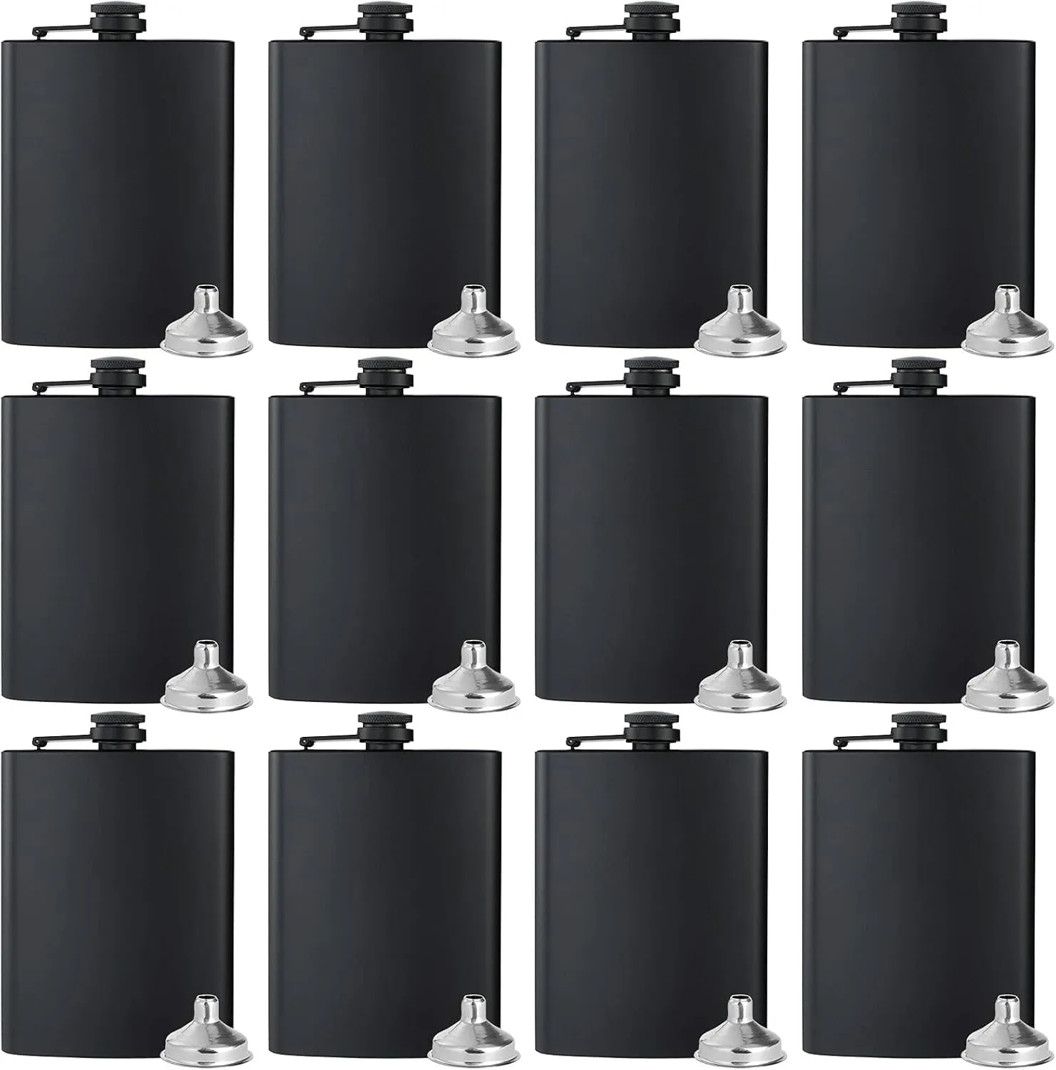 BALABALA Hip Flasks for Liquor for Men Women 12 pcs 8Oz Matte Black Stainless Steel Flask with 12 pcs Funnels for Wedding Party Groomsman Bridesmaid Birthdays Gift
