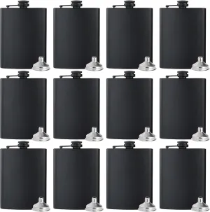 BALABALA Hip Flasks for Liquor for Men Women 12 pcs 8Oz Matte Black Stainless Steel Flask with 12 pcs Funnels for Wedding Party Groomsman Bridesmaid Birthdays Gift