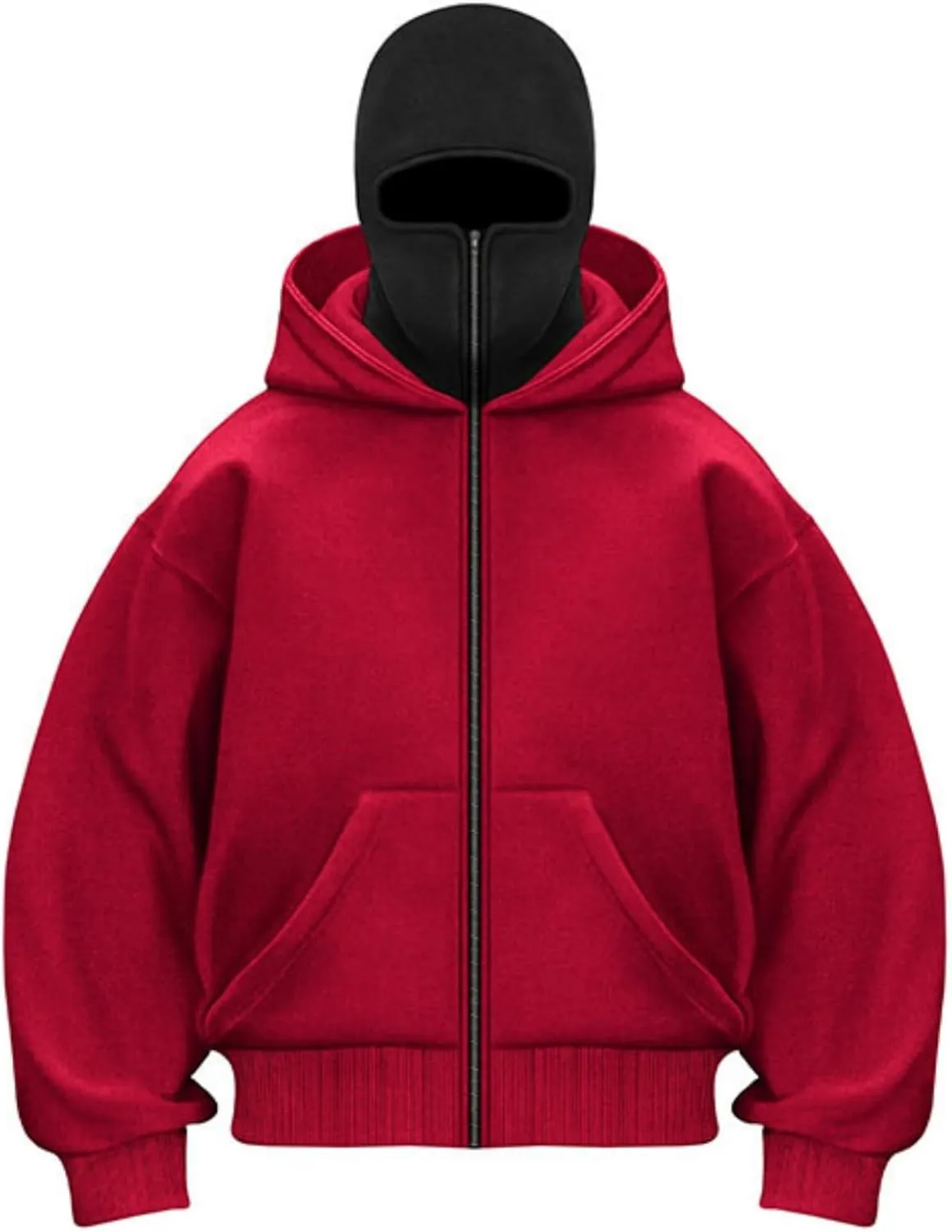 Balaclava Hoodie Zipper, Winter Hoodies for Men Double Layer Hooded Sweatshirt Fleece Zip Jacket