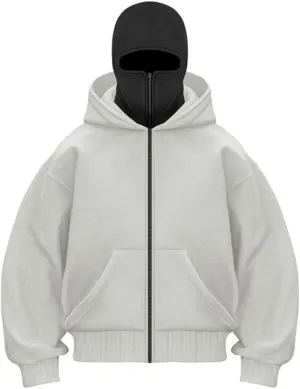 Balaclava Hoodie Zipper, Winter Hoodies for Men Double Layer Hooded Sweatshirt Fleece Zip Jacket