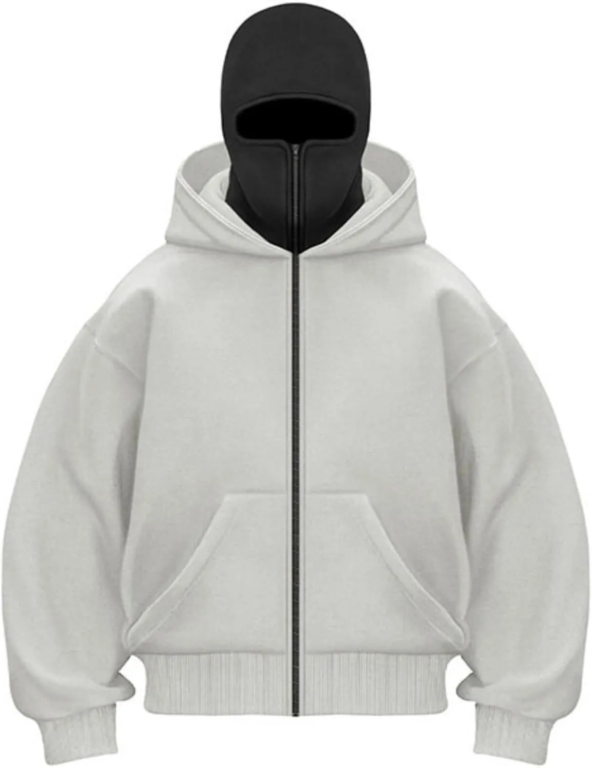 Balaclava Hoodie Zipper, Winter Hoodies for Men Double Layer Hooded Sweatshirt Fleece Zip Jacket
