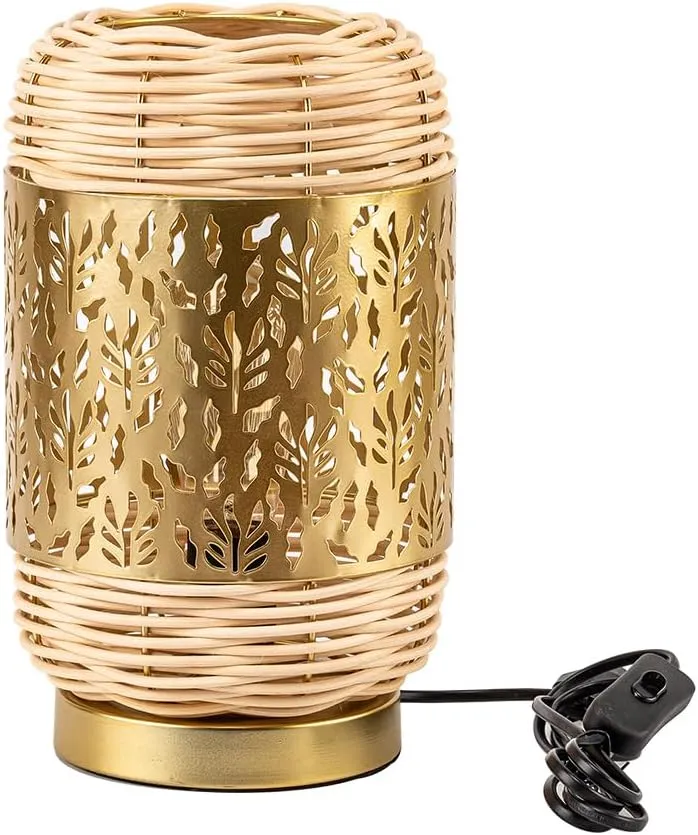BAMWU Small Table Decorative Lamp for Home - Desk Lamp with Gold Rattan Design Power Cord Christmas Decorations Light for Living Room, Bedroom,