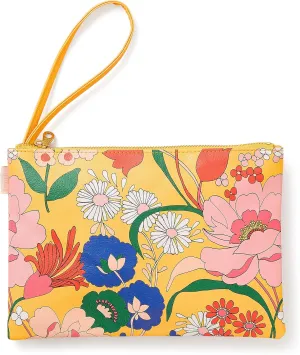 ban.do Yellow Floral Get It Together Leatherette Wristlet Pouch, 10" x 7", Superbloom