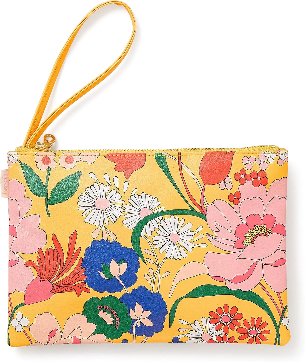 ban.do Yellow Floral Get It Together Leatherette Wristlet Pouch, 10" x 7", Superbloom