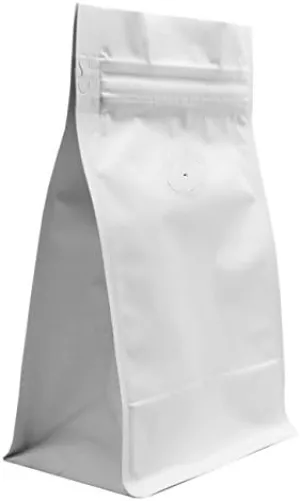 BAP 12 oz Matte White Block or Flat Bottom Gusseted Bag, Valve, Pull Zip (100 pcs)
