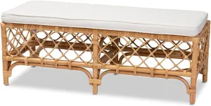 Baxton Studio Orchard Benches & Banquettes, White/Natural Brown, 48 x 18.13 x 18.25