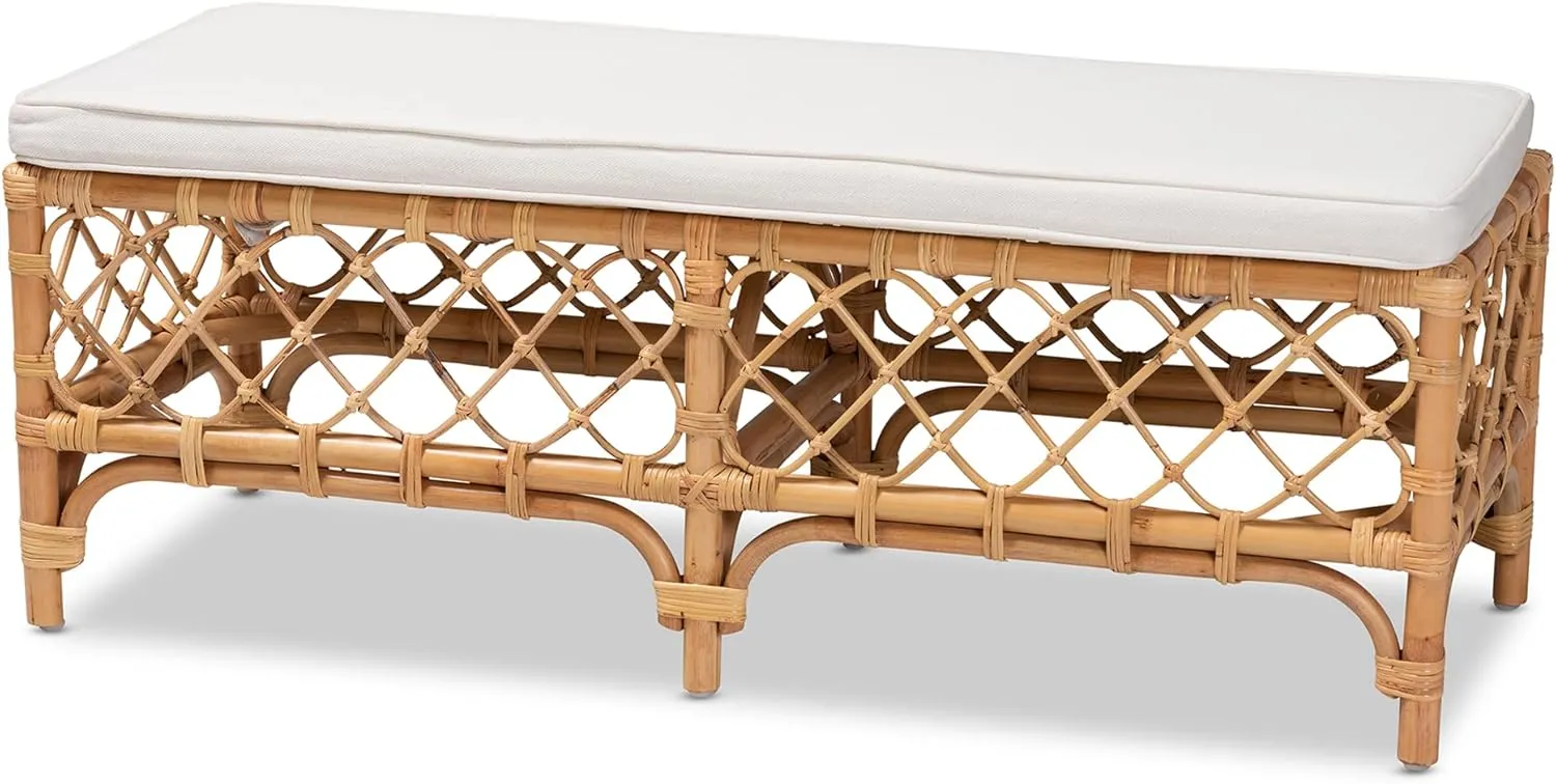 Baxton Studio Orchard Benches & Banquettes, White/Natural Brown, 48 x 18.13 x 18.25