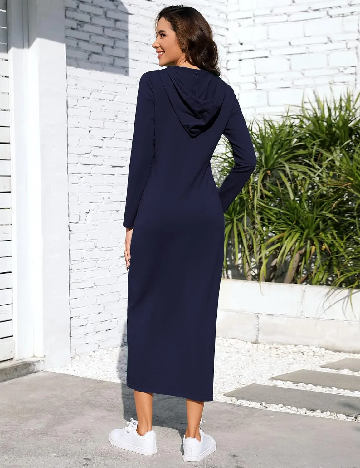BeautyNee Women's Casual Long Sleeve Side Slit Pullover Maxi Hoodie Dress Slim Sweatshirt Long Dresses with Pockets