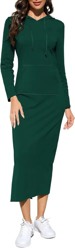 BeautyNee Women's Casual Long Sleeve Side Slit Pullover Maxi Hoodie Dress Slim Sweatshirt Long Dresses with Pockets