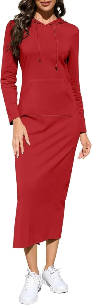 BeautyNee Women's Casual Long Sleeve Side Slit Pullover Maxi Hoodie Dress Slim Sweatshirt Long Dresses with Pockets