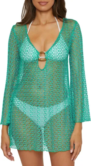 BECCA Golden Crochet Tunic, Casual, Pull On, Sheer, Beach Cover Ups for Women