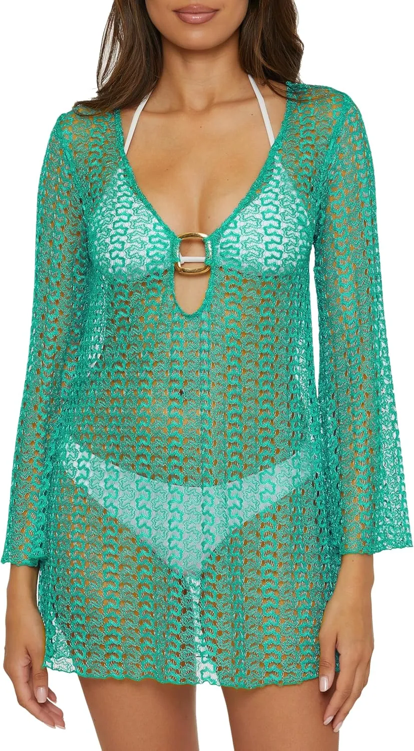 BECCA Golden Crochet Tunic, Casual, Pull On, Sheer, Beach Cover Ups for Women