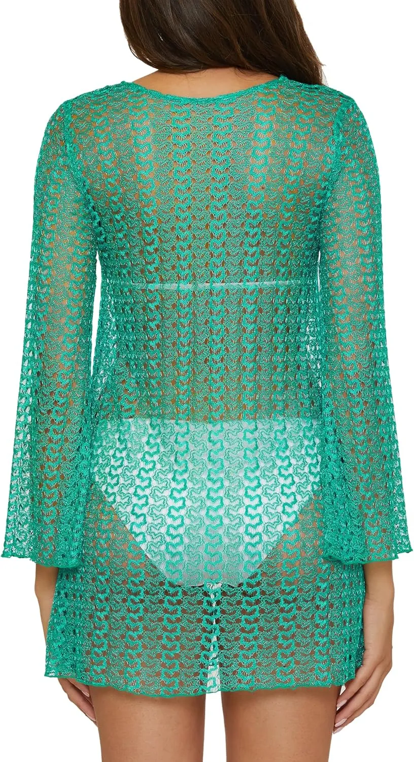BECCA Golden Crochet Tunic, Casual, Pull On, Sheer, Beach Cover Ups for Women