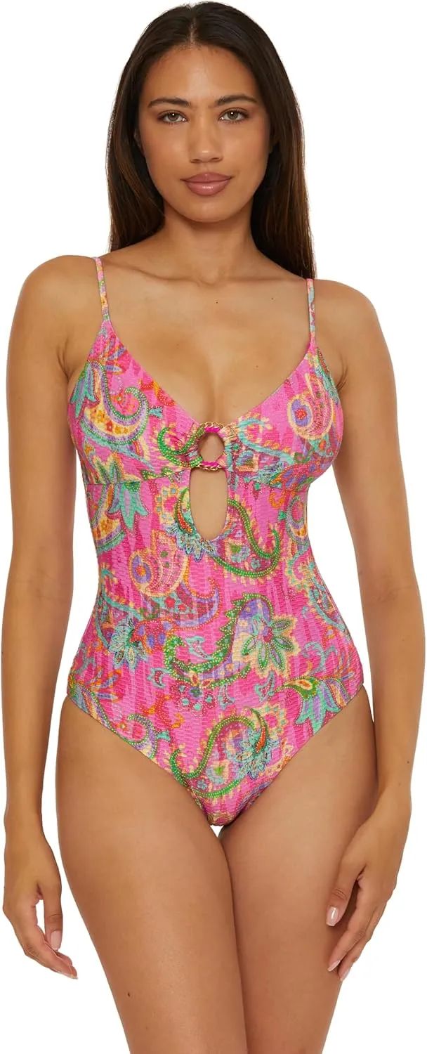 BECCA Women's Polynesia One Piece Swimsuit, Floral Print, Adjustable, Bathing Suits