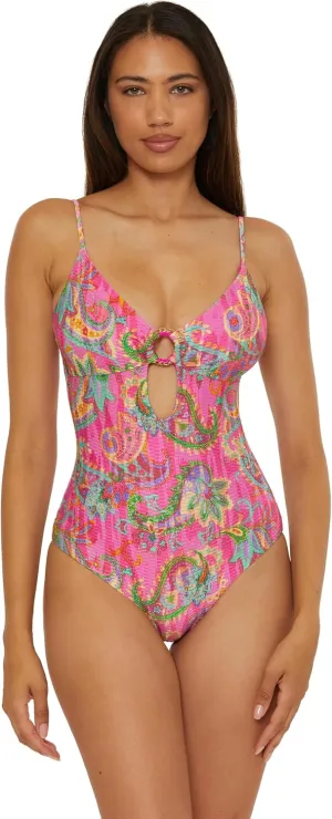 BECCA Women's Polynesia One Piece Swimsuit, Floral Print, Adjustable, Bathing Suits