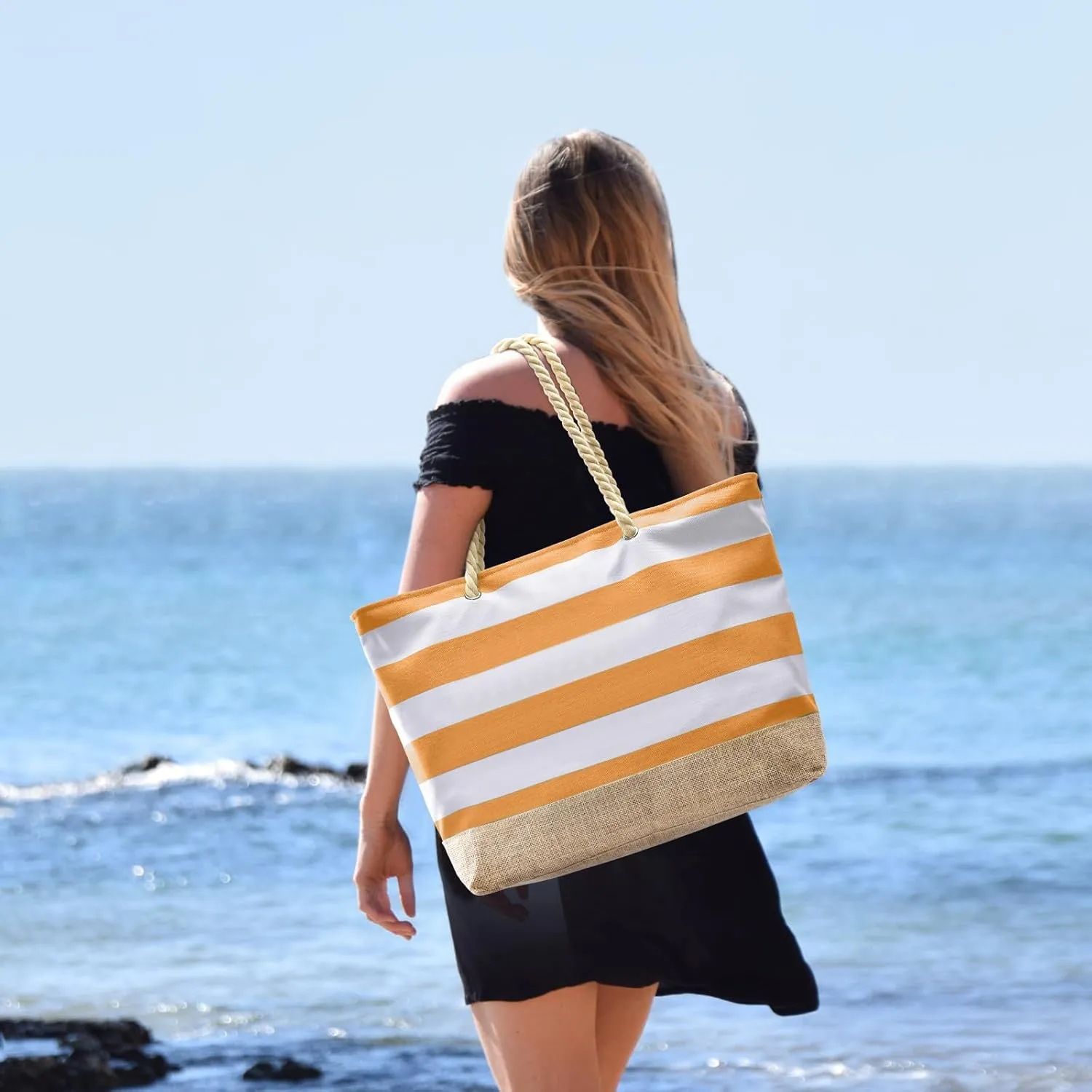 Becokan Beach Bags for Women Large Canvas Beach Tote Bag Beach Bags Waterproof Sandproof Swim Pool Bag Travel Essentials