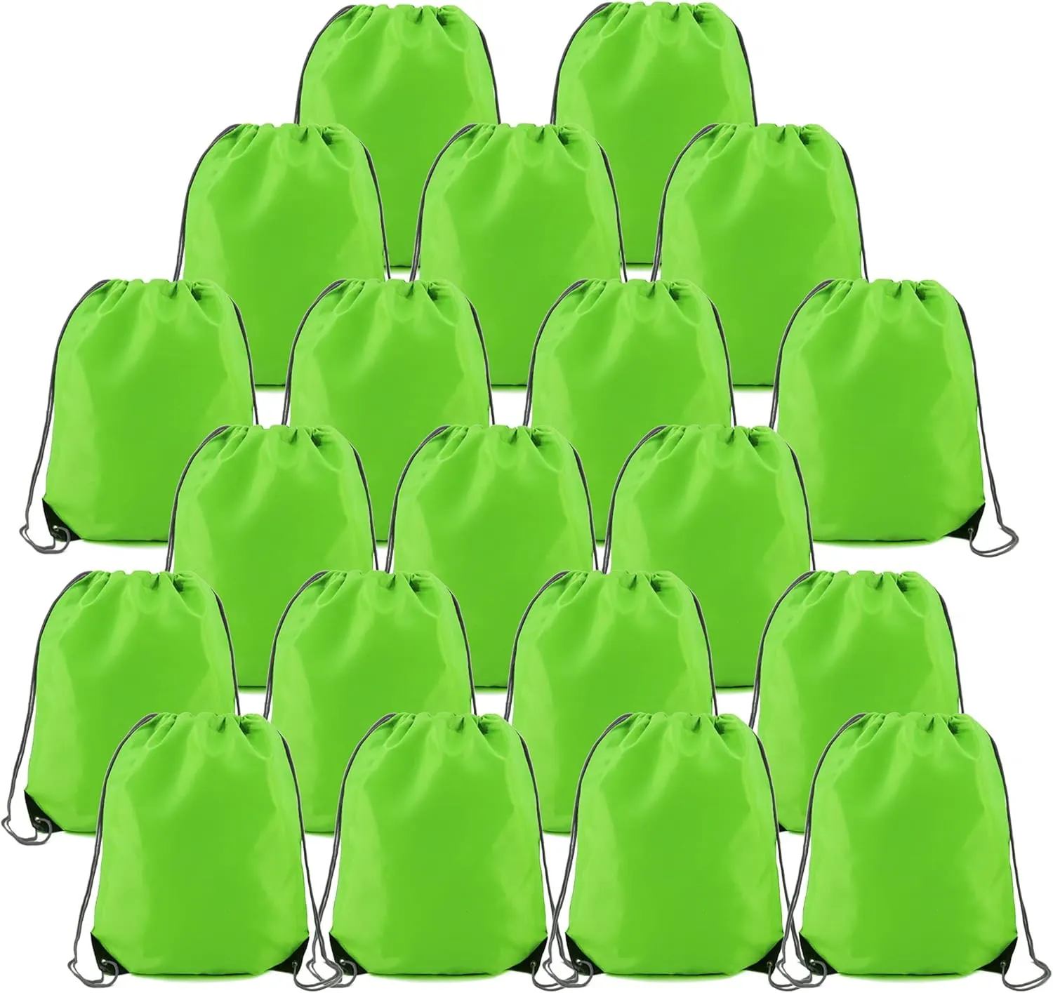 BeeGreen 20 Pieces Green String Bags Bulk Lightweight Durable Drawstring Gym Backpacks for Christmas Travel Sports Plain Cinch Storage Sackpack Bags for Women and Men
