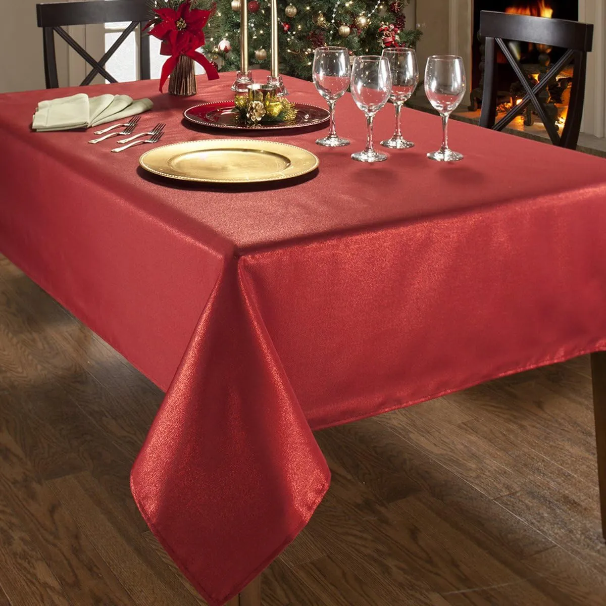 Benson Mills Elegance Mylar Metallic Tablecloth, 60" x 120", Red