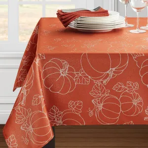 Benson Mills Pumpkin Glitz Metallic Tablecloth, 60-INCH by 104-INCH, Rust/Silver